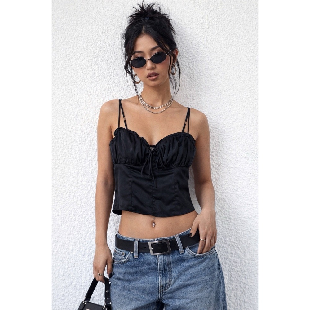 Y2K Gothic S Small Bustier Corset Top Blackโ Satin Lush Festival Punk Whimsigoth